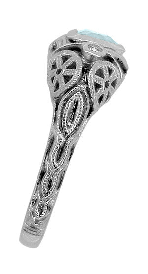 Art Deco Filigree Heart Shaped Sky Blue Topaz Promise Ring in Sterling Silver - Item: SSR1119BT - Image: 3