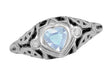 Art Deco Filigree Heart Shaped Sky Blue Topaz Promise Ring in Sterling Silver
