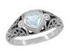 Art Deco Filigree Heart Shaped Sky Blue Topaz Promise Ring in Sterling Silver