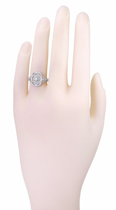 Art Deco Filigree Camphor Crystal and Diamond Ring in Sterling Silver - Item: SSR11C - Image: 4