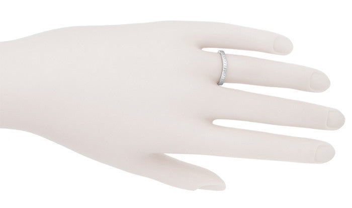 Art Deco Vintage-Inspired Carved Wheat Curved Wedding Band in Sterling Silver - Item: SSR1210 - Image: 3