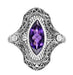 Art Deco Marquise Amethyst Filigree Cocktail Ring in Sterling Silver