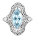 Art Deco Marquise Blue Topaz Filigree Cocktail Ring in Sterling Silver