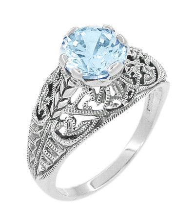 Domed Filigree Vintage 1.50 Carat Blue Topaz Ring in Sterling Silver - SSR137BT