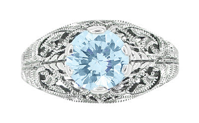 1.45 Carat Blue Topaz Promise Ring in Sterling Silver | Edwardian Filigree Dome Solitaire - Item: SSR137BT-5 - Image: 4