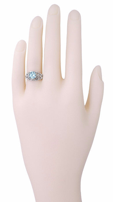 1.45 Carat Blue Topaz Promise Ring in Sterling Silver | Edwardian Filigree Dome Solitaire - Item: SSR137BT-5 - Image: 5