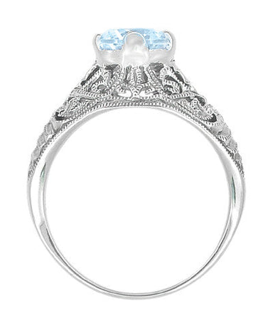 1.45 Carat Blue Topaz Promise Ring in Sterling Silver | Edwardian Filigree Dome Solitaire - alternate view