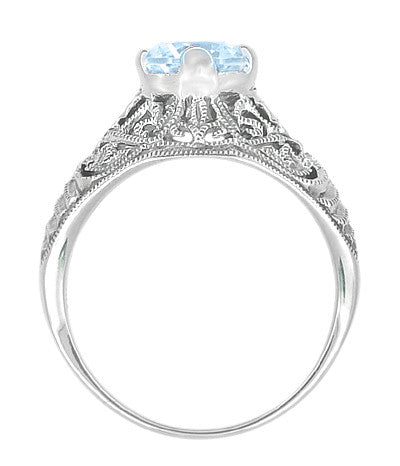 1.45 Carat Blue Topaz Promise Ring in Sterling Silver | Edwardian Filigree Dome Solitaire - Item: SSR137BT-5 - Image: 2