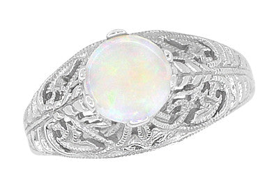 Edwardian Filigree Opal Promise Ring in Sterling Silver - Item: SSR137o-11 - Image: 3