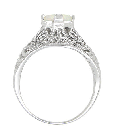 Edwardian Filigree Opal Promise Ring in Sterling Silver - Item: SSR137o-11 - Image: 4