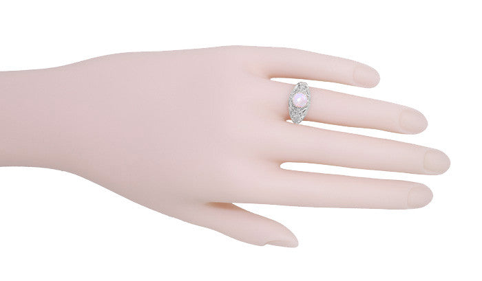 Edwardian Filigree Opal Promise Ring in Sterling Silver - Item: SSR137o-11 - Image: 5
