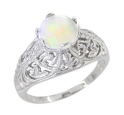Edwardian Filigree Opal Promise Ring in Sterling Silver - Item: SSR137o-11 - Image: 2