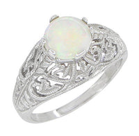Edwardian Filigree Opal Promise Ring in Sterling Silver