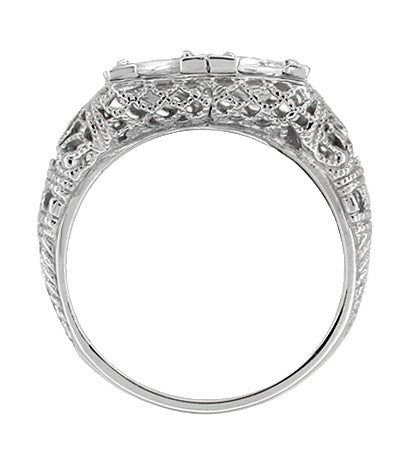 Art Deco White Topaz Two Stone Filigree Ring in Sterling Silver - Item: SSR13WT-8 - Image: 2