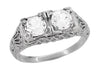 Sterling Silver Filigree Art Deco Antique White Topaz Two Stone Ring - SSR13WT