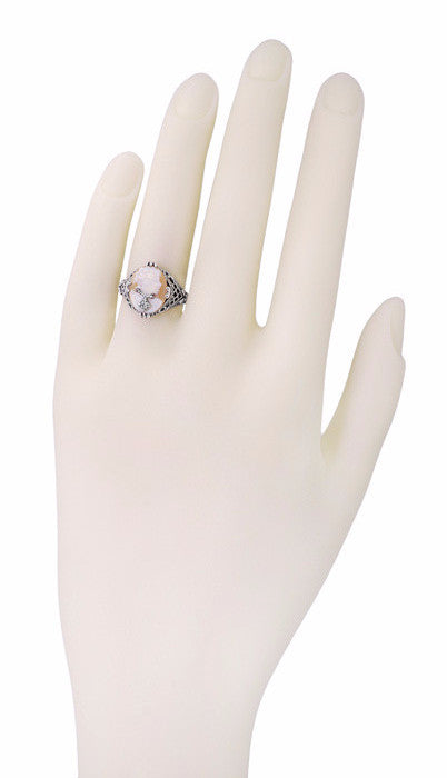 Art Deco Filigree Carnelian Shell Cameo Ring with Diamond  in Sterling Silver - Item: SSR15 - Image: 5