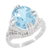 Art Deco Filigree Claw Prong Oval Blue Topaz Statement Ring in Sterling Silver - 4.75 Carats
