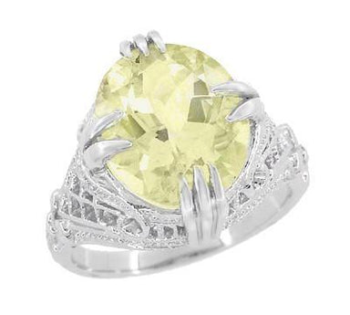 Art Deco Oval Filigree Lemon Quartz Statement Ring in Sterling Silver | 4.35 Carats - alternate view