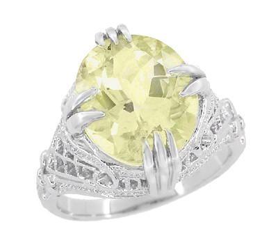 Art Deco Oval Filigree Lemon Quartz Statement Ring in Sterling Silver | 4.35 Carats - Item: SSR157LQ - Image: 2