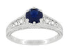 Art Deco Blue Sapphire Filigree Promise Ring in Sterling Silver with White Sapphire Side Stones