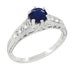Art Deco Blue Sapphire Filigree Promise Ring in Sterling Silver with White Sapphire Side Stones