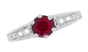 Art Deco Filigree Ruby Promise Ring in Sterling Silver with Side White Sapphires