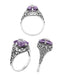 Art Deco Flowers and Leaves Amethyst and Diamond Filigree Ring  in Sterling Silver