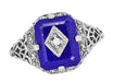 Caroline's Daylight Ring - Art Deco Filigree Diamond and Lapis Lazuli Ring in Sterling Silver