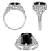 Art Deco Flowers and Leaves Black Onyx Filigree Ring in Sterling Silver