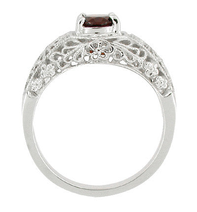 Filigree Flowers Edwardian Dome Almandite Garnet Promise Ring in Sterling Silver - Item: SSR16-14 - Image: 2