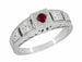 1920's Art Deco Engraved Ruby Band Ring in Sterling Silver