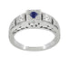 Engraved Art Deco Blue Sapphire Band Ring in Sterling Silver