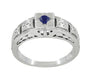 Engraved Art Deco Blue Sapphire Band Ring in Sterling Silver