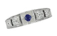 Engraved Art Deco Blue Sapphire Band Ring in Sterling Silver