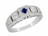 Engraved Art Deco Blue Sapphire Band Ring in Sterling Silver