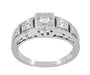 Art Deco Engraved White Sapphire Band Ring in Sterling Silver