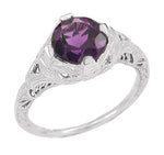 Art Deco Amethyst Promise Ring in Sterling Silver with Engraved Filigree