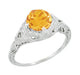 Art Deco Engraved Filigree 1.20 Carat Citrine Engagement Ring in 14 Karat White Gold