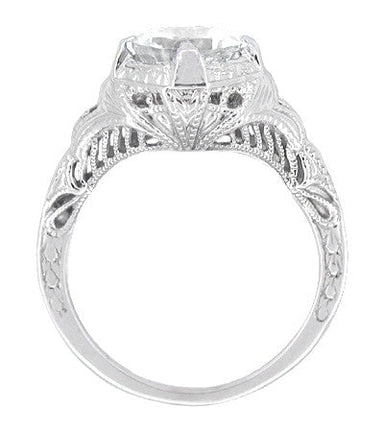 Art Deco Cubic Zirconia ( CZ ) Engraved Filigree Promise Ring in Sterling Silver - alternate view