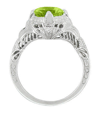 Art Deco Vintage Engraved Filigree Peridot Ring in Sterling Silver - alternate view