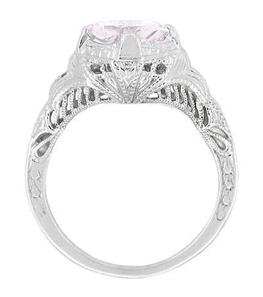 Art Deco Engraved Filigree Rose de France Amethyst Promise Ring in Sterling Silver | Antique Inspired - alternate view