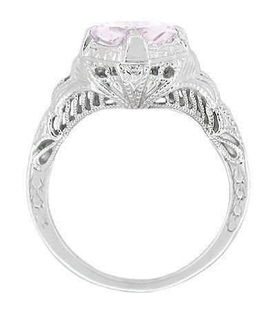 Art Deco Engraved Filigree Rose de France Amethyst Promise Ring in Sterling Silver | Antique Inspired - Item: SSR161RF - Image: 2