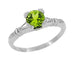 Art Deco Hearts and Clovers 1 Carat Peridot Solitaire Promise Ring in Sterling Silver