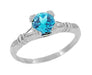 Art Deco Hearts and Clovers 1 Carat Swiss Blue Topaz Solitaire Promise Ring in Sterling Silver