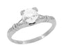 Art Deco Hearts and Clovers White Topaz Solitaire Promise Ring in Sterling Silver