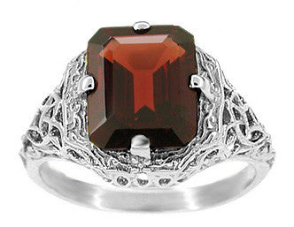 Art Deco Flowers and Leaves Almandine Garnet Filigree Ring in Sterling Silver - alternate view