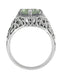 Art Deco Flowers and Leaves Emerald Cut Prasiolite ( Green Amethyst ) Filigree Ring in Sterling Silver