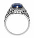 Art Deco Flowers and Leaves Lab Grown Blue Sapphire Filigree Ring in Sterling Silver - 3.75 Carats