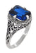 Art Deco Flowers and Leaves Lab Grown Blue Sapphire Filigree Ring in Sterling Silver - 3.75 Carats