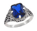 Art Deco Flowers and Leaves Lab Grown Blue Sapphire Filigree Ring in Sterling Silver - 3.75 Carats